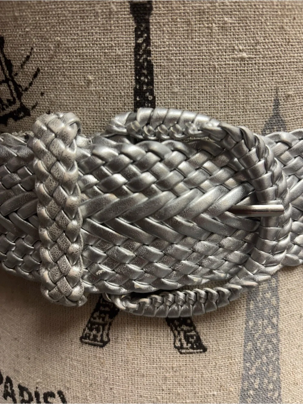 Y2K Braided Metallic Silver Waist Belt with Buckle